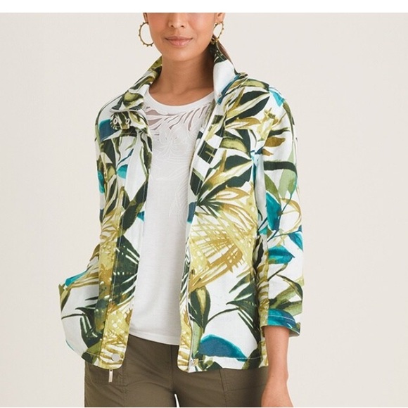 Chico’s Zip-Front Tropical-Print Linen Jacket - Medium (Chico’s 1) - NWT - Picture 5 of 9